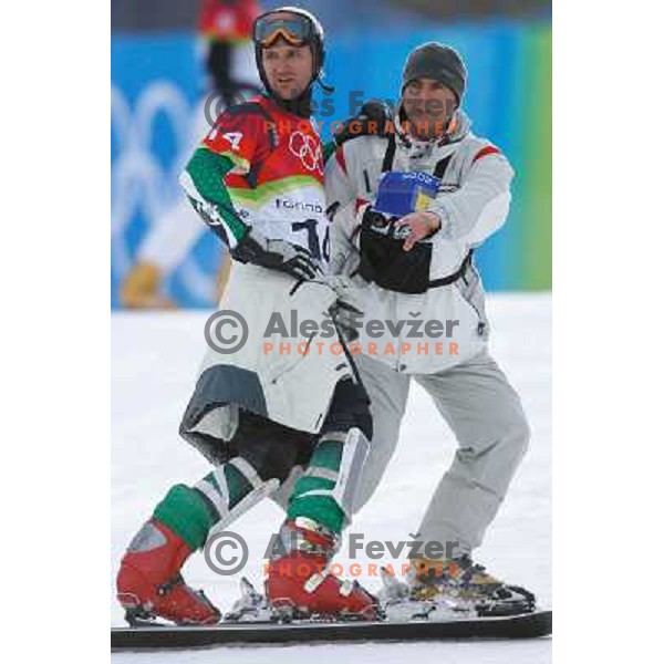 Dejan Kosir of Slovenia Olympic team competes in Men\'s Parallel Giant Slalom during Torino 2006 Winter Olympic games, Italy on February 22, 2006