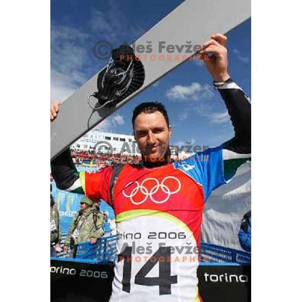 Dejan Kosir of Slovenia Olympic team competes in Men\'s Parallel Giant Slalom during Torino 2006 Winter Olympic games, Italy on February 22, 2006