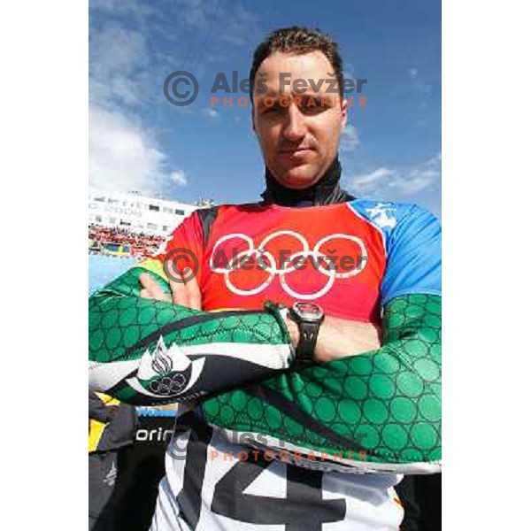 Dejan Kosir of Slovenia Olympic team competes in Men\'s Parallel Giant Slalom during Torino 2006 Winter Olympic games, Italy on February 22, 2006