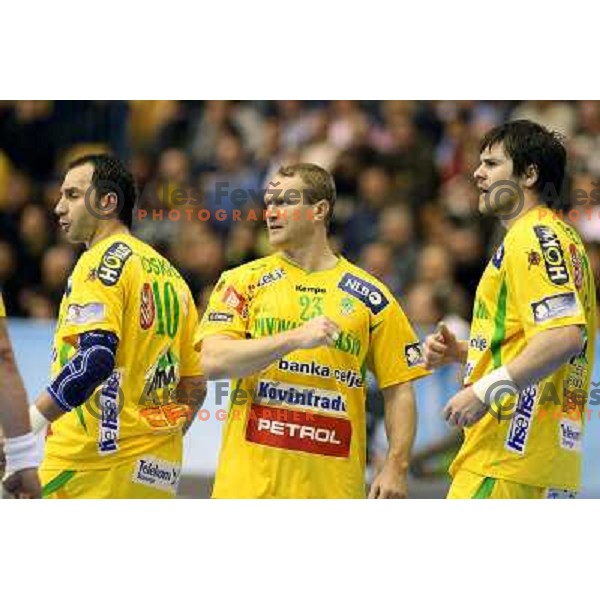 Toskic, Koksarov, Terzic at handball match Celje PL- Croatia Osiguranje Zagreb in EHF Champions league men group 2, played in Zlatorog Hall in Celje 21.2.2009. Croatia Osiguranje Zagreb won 25:22 