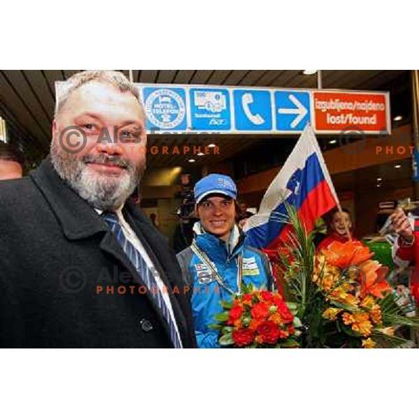 Teja Gregorin at reception at Brnik Airport 23.2.2009 after she won silver medal at World Biathlon Championships in South Korea 