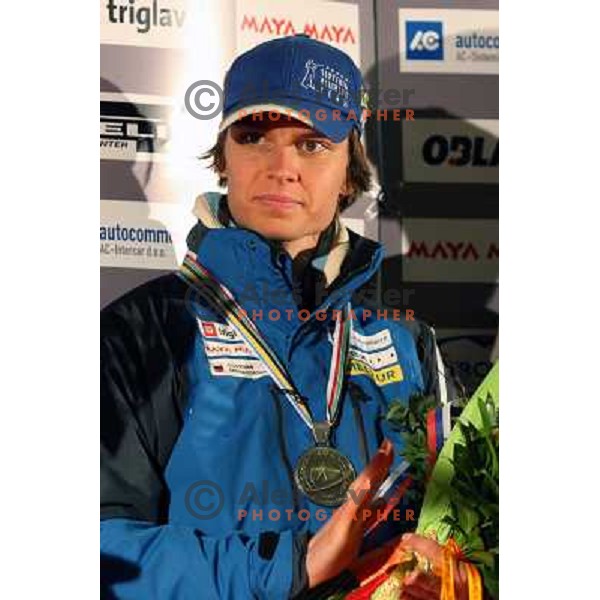 Teja Gregorin at reception at Brnik Airport 23.2.2009 after she won silver medal at World Biathlon Championships in South Korea 