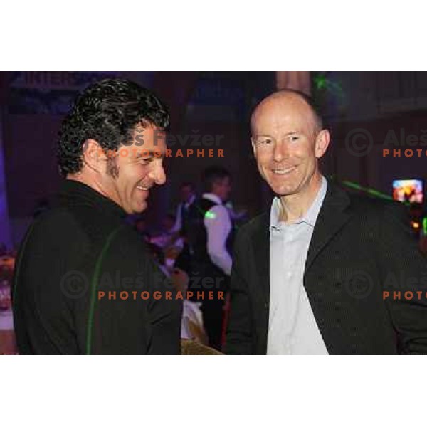 Alberto Tomba and Ingemar Stenmark at White Dinner at HIT Ski Legends Race in Kranjska Gora, Slovenia on March 25, 2006