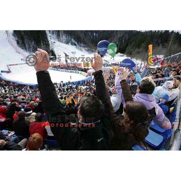 Fans at first run of giant slalom in Kranjska gora,Slovenia on 28.2.2009- Audi FIS World Cup race 