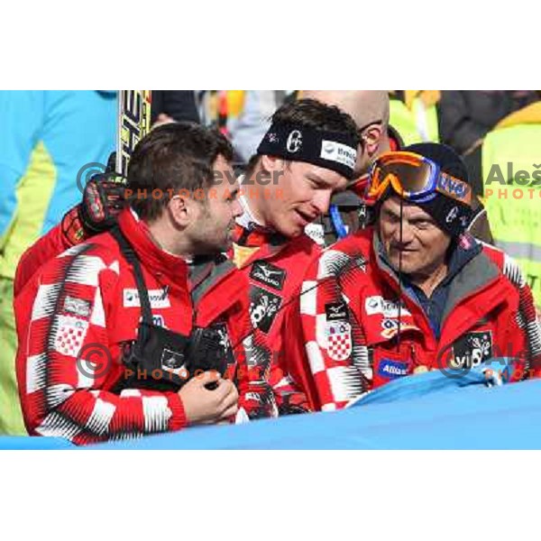 Vedran Pavlek, Ivica Kostelic, Ante Kostelic after second run of giant slalom in Kranjska gora,Slovenia on 28.2.2009- Audi FIS World Cup race 