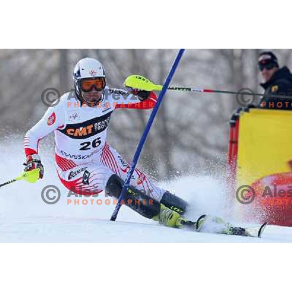Patrick Bechter (AUT) during first run of Audi FIS World Cup Slalom,Pokal Vitranc, Kranjska gora, Slovenia 1.03.2009 