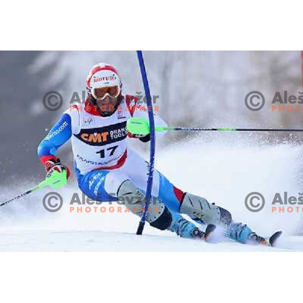 Silvan Zurbriggen (SUI) during first run of Audi FIS World Cup Slalom,Pokal Vitranc, Kranjska gora, Slovenia 1.03.2009 
