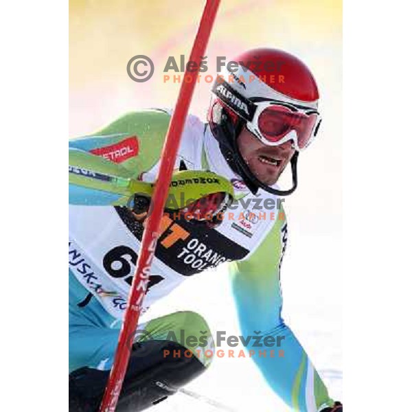Anze Mravlja (SLO) during first run of Audi FIS World Cup Slalom,Pokal Vitranc, Kranjska gora, Slovenia 1.03.2009 
