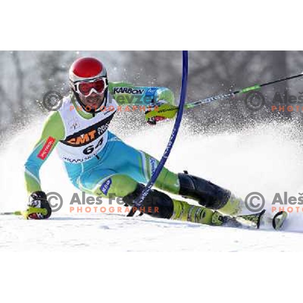 Anze Mravlja (SLO) during first run of Audi FIS World Cup Slalom,Pokal Vitranc, Kranjska gora, Slovenia 1.03.2009 