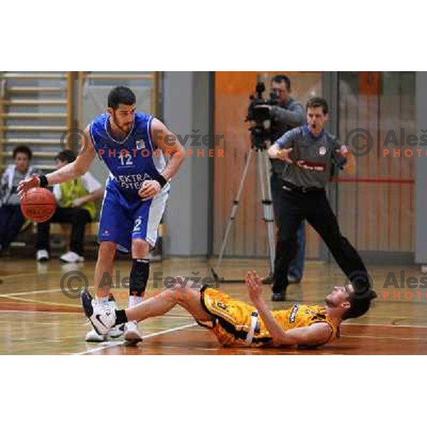 Sjekloca (12) and Drzic at basketball match Luka Koper-Elektra Esotech in round 21 of UPC league, played in Koper 7.3.2009. Elektra Esotech won 95:81 