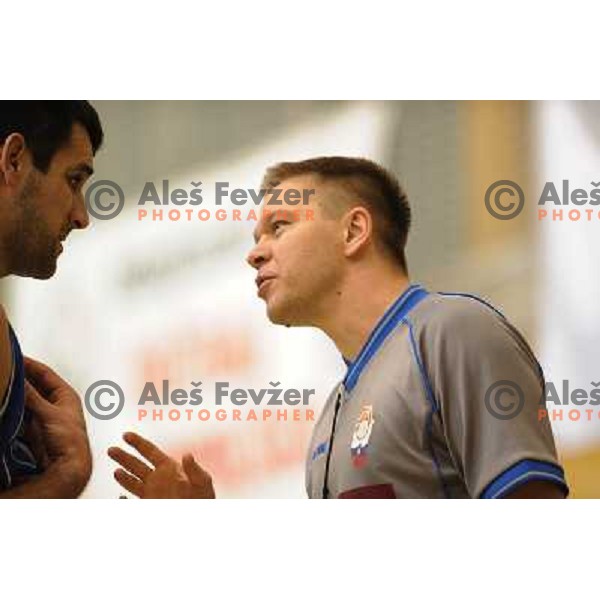 Lulic and referee at basketball match Elektra Esotech - TCG Mercator , played in the UPC League in Sostanj sports hall, Sostanj , 11.03.2009 