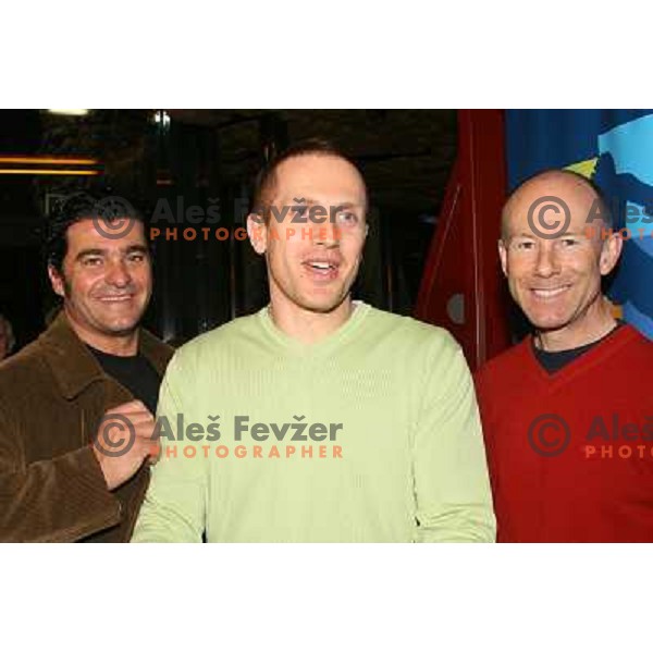 Alberto Tomba, Jure Kosir and Ingemar Stenmark at HIT Ski Legends Race draw of starting numbers and party in Kranjska gora, Slovenia on March 24, 2006