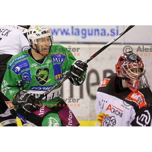 Egon Muric and Andrej Hocevar at ice hockey match Tilia Olimpija- Acroni Jesenice in fourth game of playoff, played in Hala Tivoli, Ljubljana 23.3.2009 