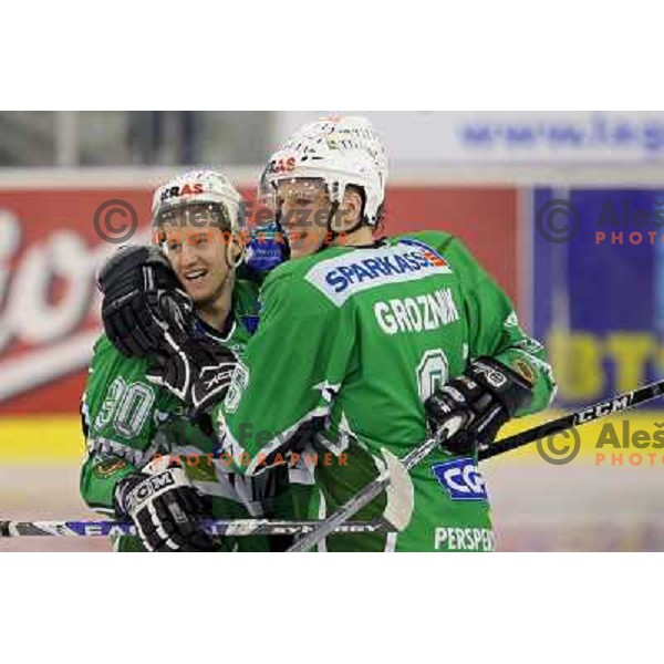 Miljus and Groznik at ice hockey match Tilia Olimpija- Acroni Jesenice in fourth game of playoff, played in Hala Tivoli, Ljubljana 23.3.2009. Acroni Jesenice won 2:1 and became Slovenian National ice hockey champions 
