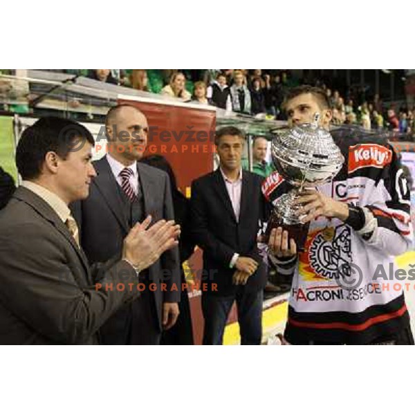 Sodrznik, Mejac, Marcel Rodman at ice hockey match Tilia Olimpija- Acroni Jesenice in fourth game of playoff, played in Hala Tivoli, Ljubljana 23.3.2009. Acroni Jesenice won 2:1 and became Slovenian National ice hockey champions 