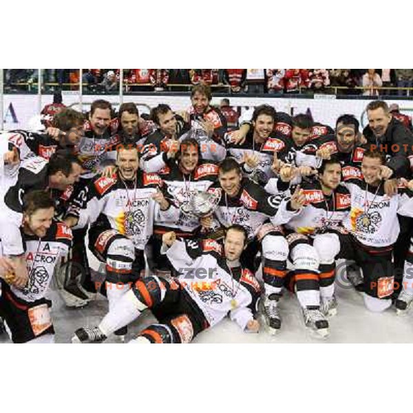  Jesenice team shot after ice hockey match Tilia Olimpija- Acroni Jesenice in fourth game of playoff, played in Hala Tivoli, Ljubljana 23.3.2009. Acroni Jesenice won 2:1 and became Slovenian National ice hockey champions 