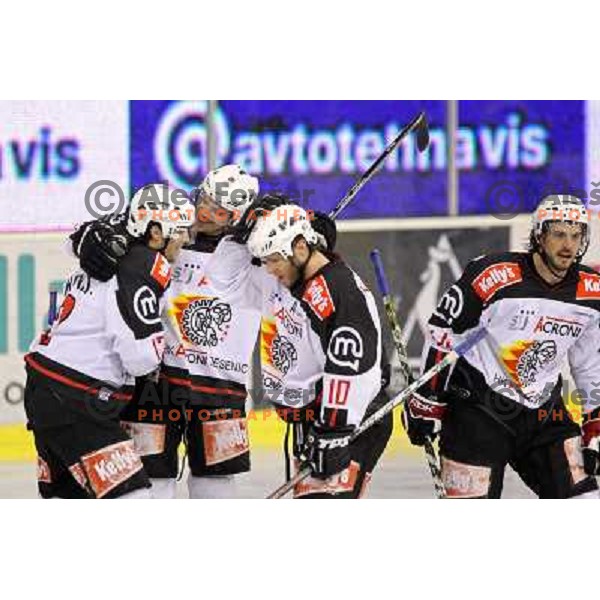 David rodman, Marcel Rodman, Dejan Varl, Conrad Martin at ice hockey match Tilia Olimpija- Acroni Jesenice in fourth game of playoff, played in Hala Tivoli, Ljubljana 23.3.2009. Acroni Jesenice won 2:1 and became Slovenian National ice hockey champions 