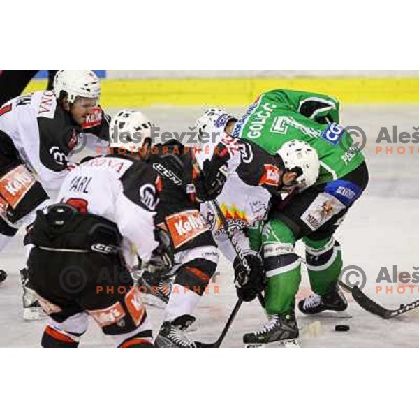 Martin, Pare, Golicic at ice hockey match Tilia Olimpija- Acroni Jesenice in fourth game of playoff, played in Hala Tivoli, Ljubljana 23.3.2009. Acroni Jesenice won 2:1 and became Slovenian National ice hockey champions 