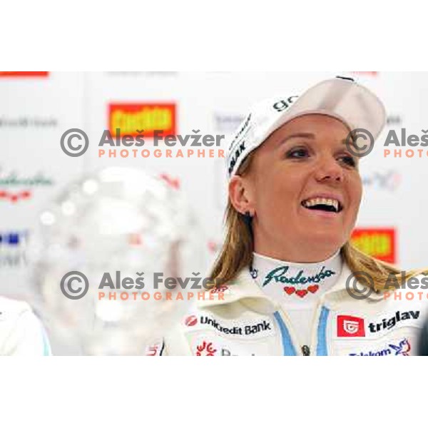  Petra Majdic with World cup medals and trophy at post- season press conference in Ljubljana 24.3.2009 