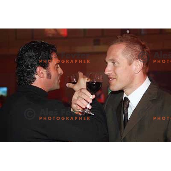 Alberto Tomba and Jure Kosir at White Dinner at HIT Ski Legends Race in Kranjska Gora, Slovenia on March 25, 2006