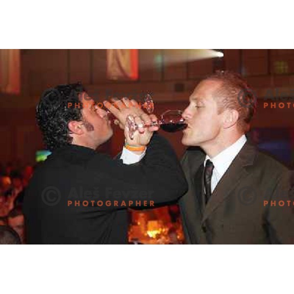 Alberto Tomba and Jure Kosir at White Dinner at HIT Ski Legends Race in Kranjska Gora, Slovenia on March 25, 2006