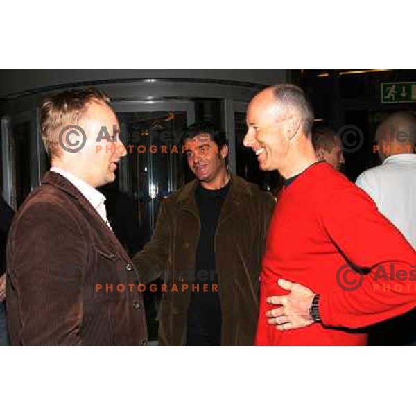 Kjetil Andre Aamodt, Alberto Tomba and Ingemar Stenmark at HIT Ski Legends Race draw of starting numbers and party in Kranjska gora, Slovenia on March 24, 2006