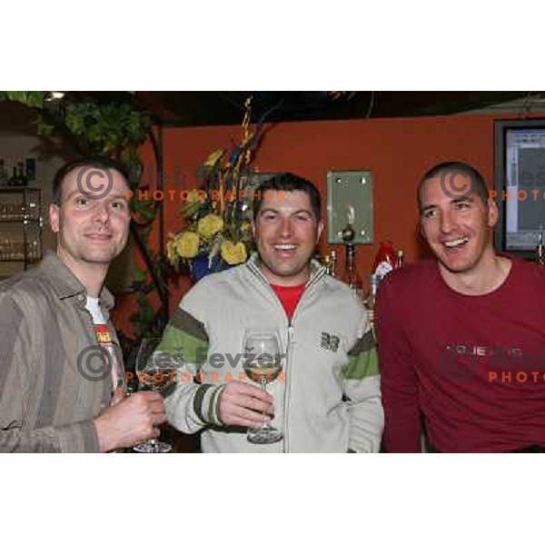 Gregor Grilc, Mitja Kunc and Matjaz Vrhovnik at HIT Ski Legends Race draw of starting numbers and party in Kranjska Gora, Slovenia on March 24, 2006