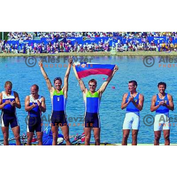 Luka Spik,Iztok Cop of Slovenia, gold medalist in rowing at Sydney 2000 Olympic games on September 23, 2000