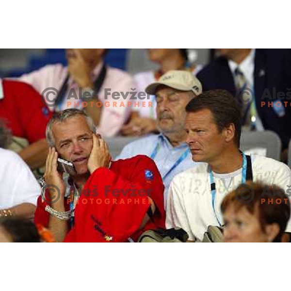 Jani Dvorsak and Tone Jagodic watching Jolanda Ceplak (SLO) winning bronze medal at 800 meters at Olympic games Athens 2004 