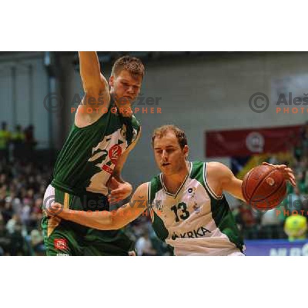 Klobucar , Krivec at basketball match Krka - Union Olimpija in UPC league, played in Leon Stukel sports hall , Novo Mesto 11.04.2009. Krka lost 62:71