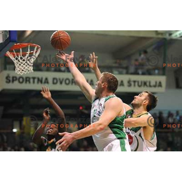 Greene, Rakocevic, Begic at basketball match Krka - Union Olimpija in UPC league, played in Leon Stukel sports hall , Novo Mesto 11.04.2009. Krka lost 62:71 