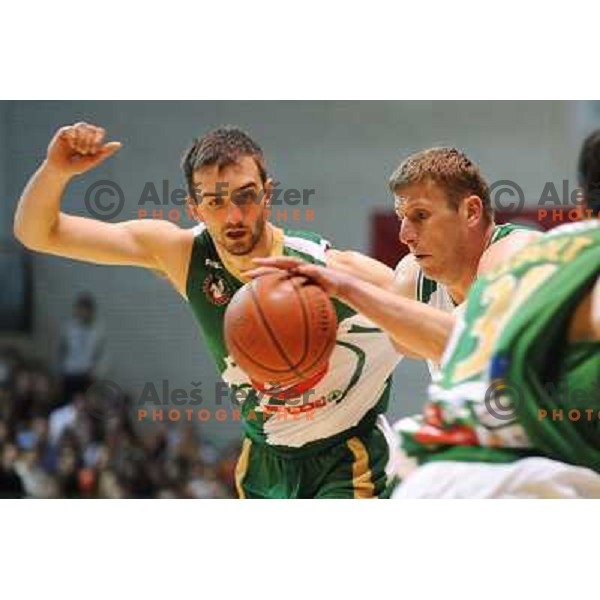 Begic, Rakocevic at basketball match Krka - Union Olimpija in UPC league, played in Leon Stukel sports hall , Novo Mesto 11.04.2009. Krka lost 62:71 