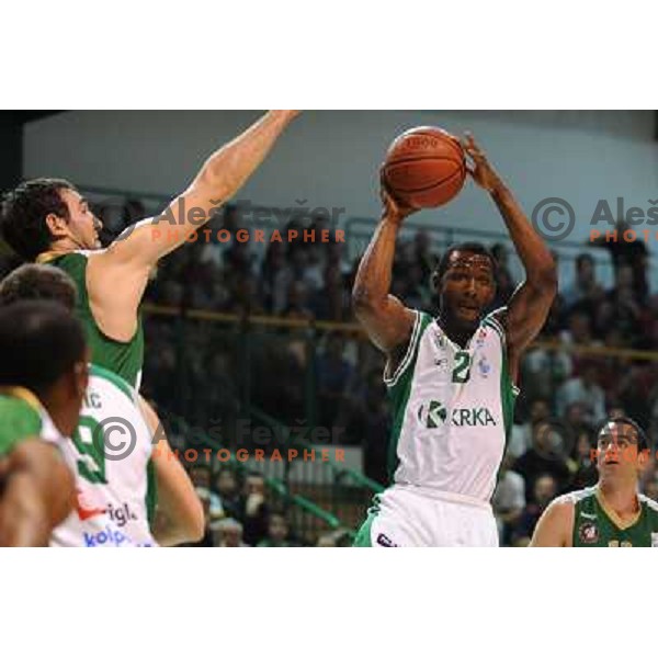 Golubovic, Shields at basketball match Krka - Union Olimpija in UPC league, played in Leon Stukel sports hall , Novo Mesto 11.04.2009. Krka lost 62:71 