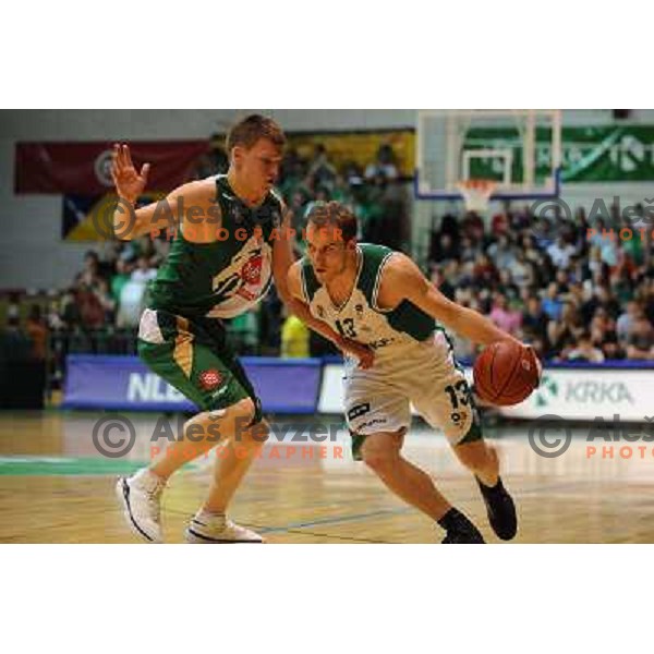 Klobucar, Krivec at basketball match Krka - Union Olimpija in UPC league, played in Leon Stukel sports hall , Novo Mesto 11.04.2009. Krka lost 62:71 