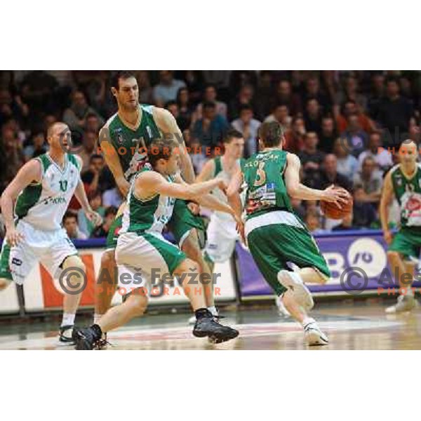 Golubovic, Krivec, Klobucar at basketball match Krka - Union Olimpija in UPC league, played in Leon Stukel sports hall , Novo Mesto 11.04.2009. Krka lost 62:71 