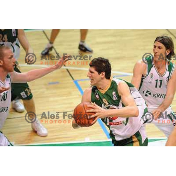 Ingram , Rudez, Marcelic at basketball match Krka - Union Olimpija in UPC league, played in Leon Stukel sports hall , Novo Mesto 11.04.2009. Krka lost 62:71 