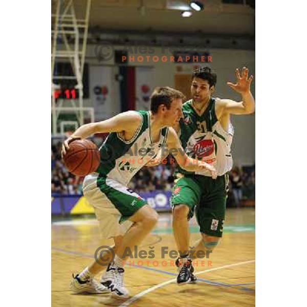 Petrov, Ozbolt at basketball match Krka - Union Olimpija in UPC league, played in Leon Stukel sports hall , Novo Mesto 11.04.2009. Krka lost 62:71 