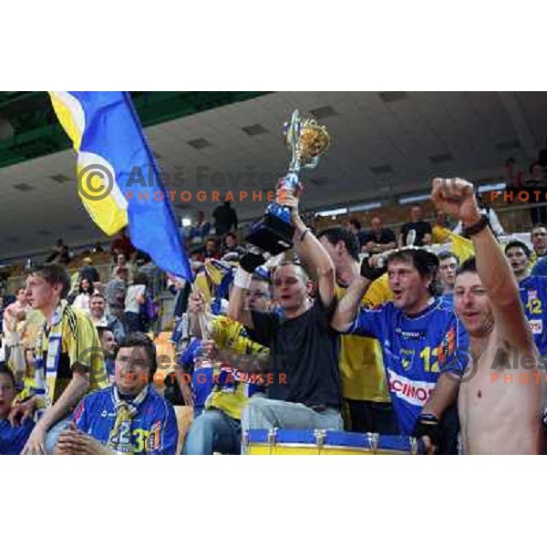  RK Cimos Koper fans celebrate at handball match Rk Cimos Koper- RK Celje Pivovarna Lasko in Final of Slovenian Cup, played in Bonifika Hall in Koper 19.4.2009. RK Cimos Koper won 24:19 and won the Cup 