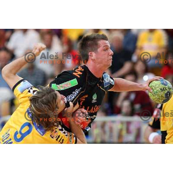 Vasja Furlan (17) and Dean Bombac at handball match Rk Cimos Koper- RK Celje Pivovarna Lasko in Final of Slovenian Cup, played in Bonifika Hall in Koper 19.4.2009. RK Cimos Koper won 24:19 and won the Cup 