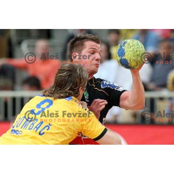 Vasja Furlan (17) and Dean Bombac at handball match Rk Cimos Koper- RK Celje Pivovarna Lasko in Final of Slovenian Cup, played in Bonifika Hall in Koper 19.4.2009. RK Cimos Koper won 24:19 and won the Cup 