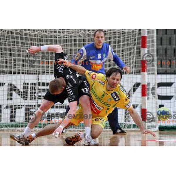 Mlakar and Bedekovic at handball match Celje PL- Gorenje Velenje in semi-final of Slovenian Cup, played in Bonifika Hall in Koper 18.4.2009. 