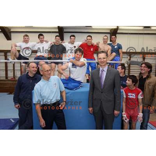  Igor Luksic, minister of Sport and Education, Miro Cerar and MItja Petkovsek at old gym in Ljubljana, Slovenia 21.4.2009 