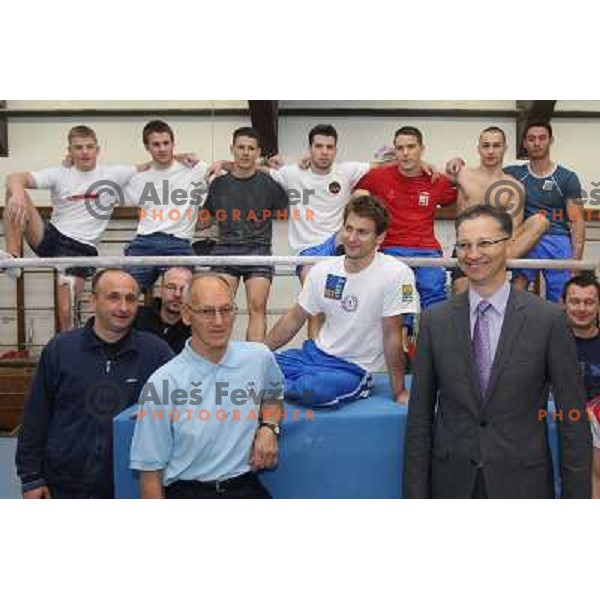  Igor Luksic, minister of Sport and Education, Miro Cerar and MItja Petkovsek at old gym in Ljubljana, Slovenia 21.4.2009 