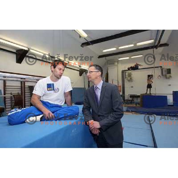  Igor Luksic, minister of Sport and Education and MItja Petkovsek at old gym in Ljubljana, Slovenia 21.4.2009 