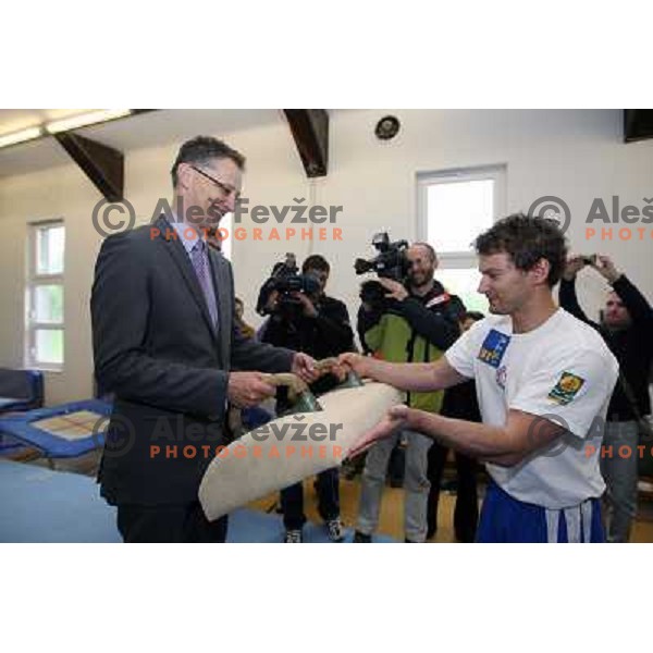  Igor Luksic, minister of Sport and Education and MItja Petkovsek at old gym in Ljubljana, Slovenia 21.4.2009 