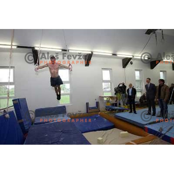  Igor Luksic, minister of Sport and Education watching gymnast on practice in old gym in Ljubljana, Slovenia 21.4.2009 