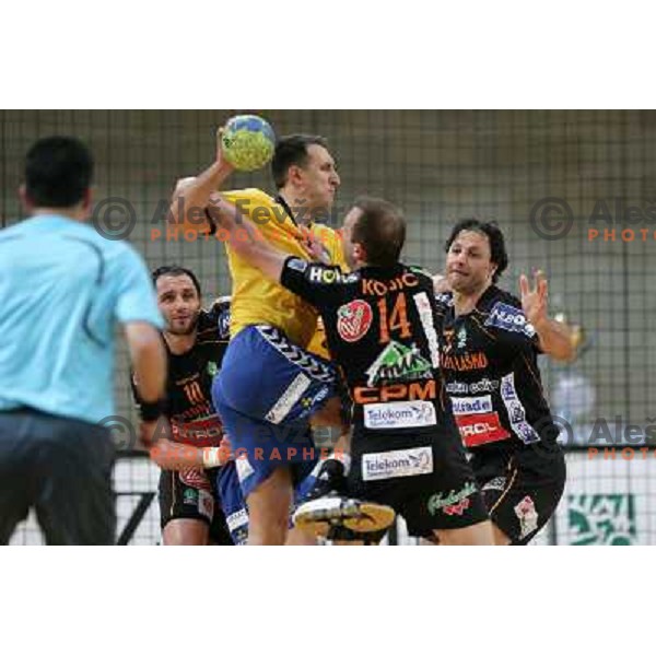 Drasko Mrvaljevic, Toskic, Kojic, Bedekovic at handball match Cimos Koper- Celje Pivovarna Lasko in the final of Slovenian Cup, played in Bonifika hall, Koper 19.4.2009. Cimos Koper won 24:19 