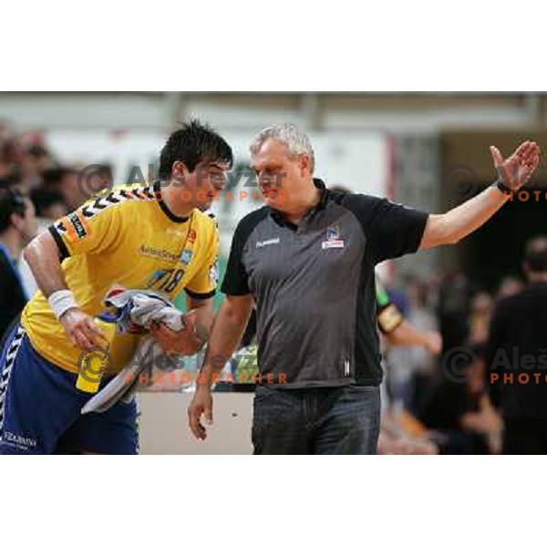 Matjaz Tominec,head coach of Cimos Koper and Alen Blazevic at handball match Cimos Koper- Celje Pivovarna Lasko in the final of Slovenian Cup, played in Bonifika hall, Koper 19.4.2009. Cimos Koper won 24:19 