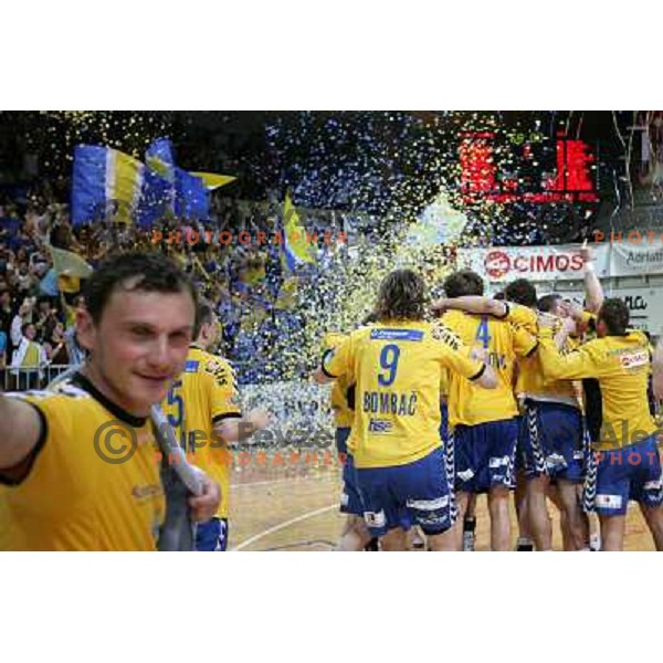 RK Cimos Koper players celebrate victory at slovenian handball Cup final in Koper 19.4.2009. They won 24:19 against Celje Pivovarna Lasko 