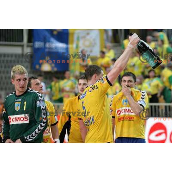 Blaz Voncina, Rok Praznik of Cimos Koper at handball match Cimos Koper- Celje Pivovarna Lasko in the final of Slovenian Cup, played in Bonifika hall, Koper 19.4.2009. Cimos Koper won 24:19 
